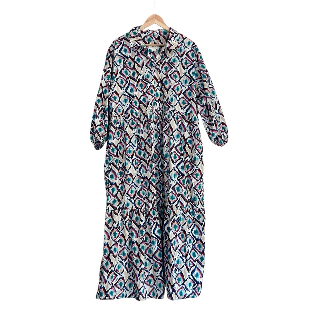 Anthropologie Maeve The Bettina Tiered Maxi Shirt Dress Sz XL Geometric Print - Picture 3 of 12